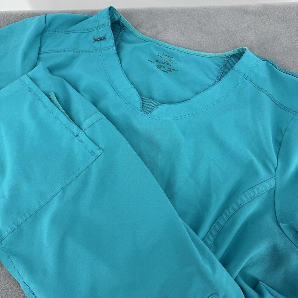 Cherokee Infinity Scrub Top Womens 2XL Teal Blue V-Neck Nursing Workwear Tunic